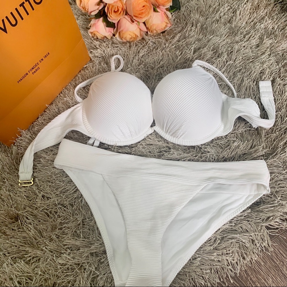 White and Gold Push Up Ribbed Swimsuit size Small